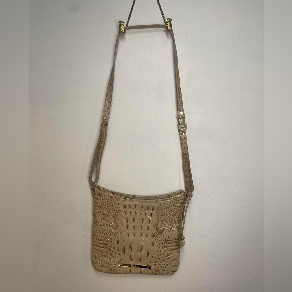 Brahmin Beige Croc-Embossed Crossbody Bag
